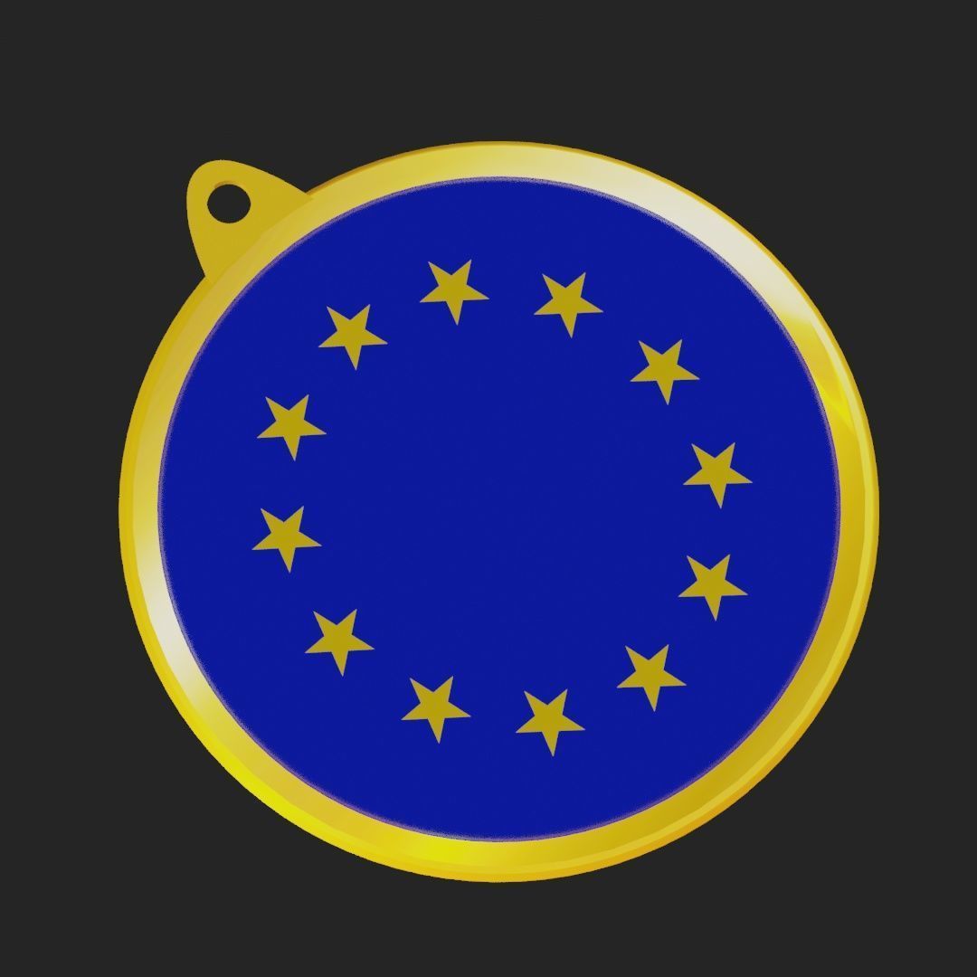 EU Flag Golden Medal Badge 3D model_14