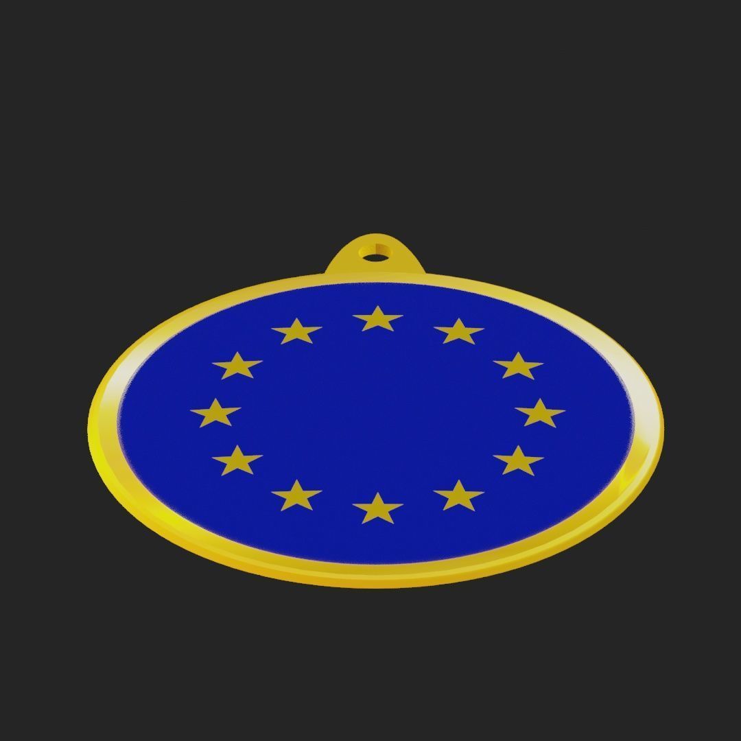 EU Flag Golden Medal Badge 3D model_22
