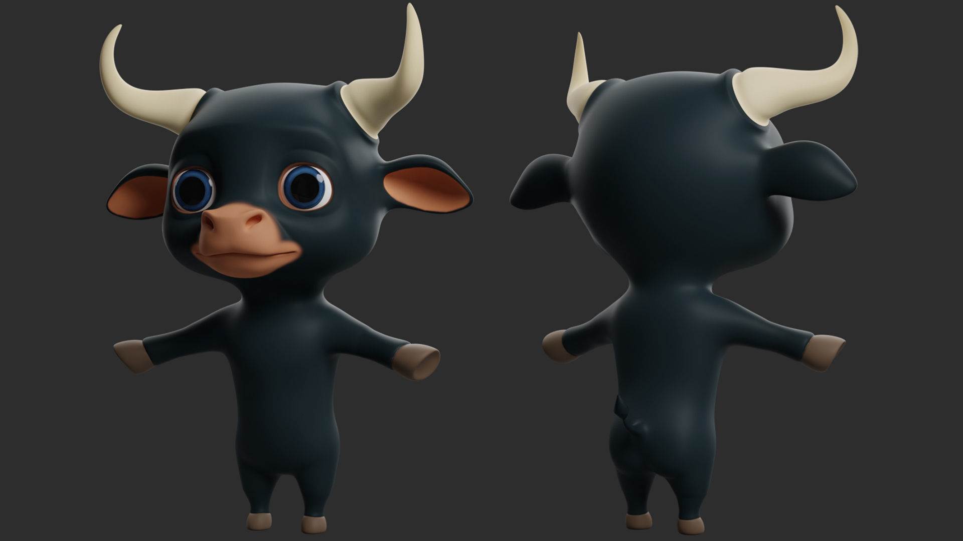 Bull Cartoon Low-poly 3D model_4