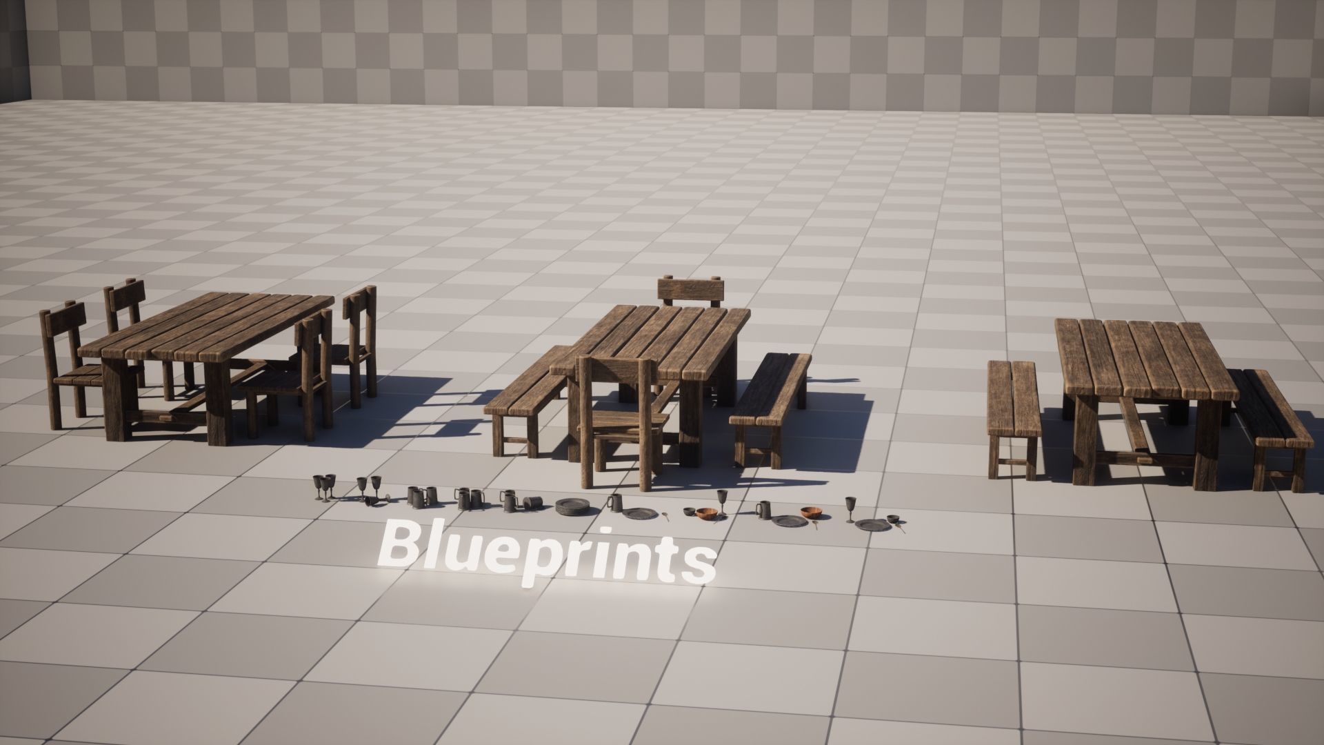 Medieval Table Set A - Unreal Engine 5 Asset Pack - FBX OBJ STL Low-poly 3D model_5