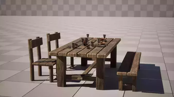 Medieval Table Set A - Unreal Engine 5 Asset Pack - FBX OBJ STL Low-poly 3D model