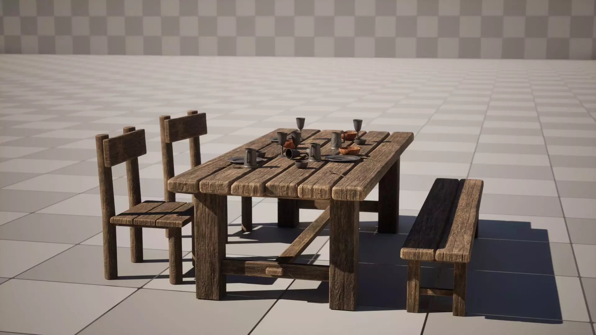Medieval Table Set A - Unreal Engine 5 Asset Pack - FBX OBJ STL Low-poly 3D model_0