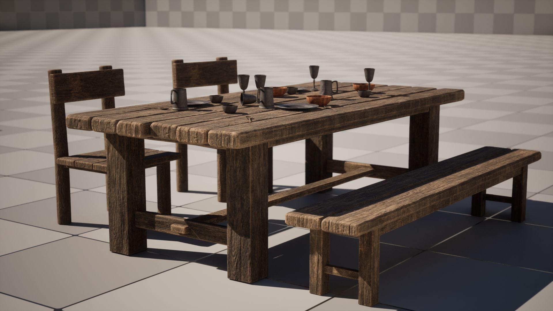 Medieval Table Set A - Unreal Engine 5 Asset Pack - FBX OBJ STL Low-poly 3D model_3