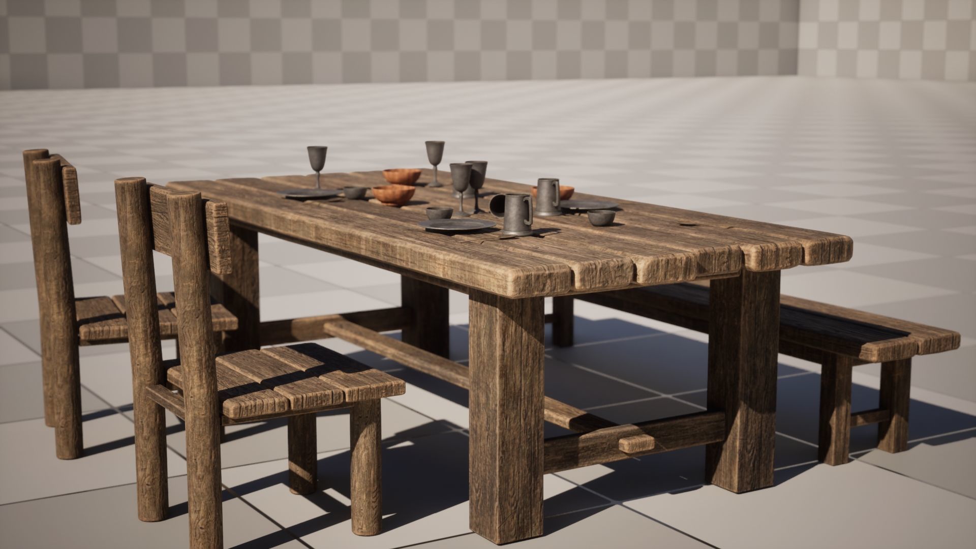 Medieval Table Set A - Unreal Engine 5 Asset Pack - FBX OBJ STL Low-poly 3D model_1