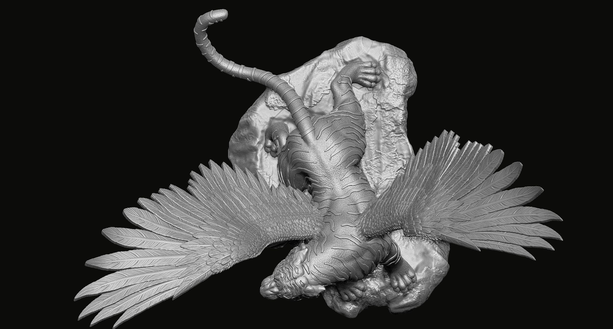 Tiger Statue with Wings 3D print model_6