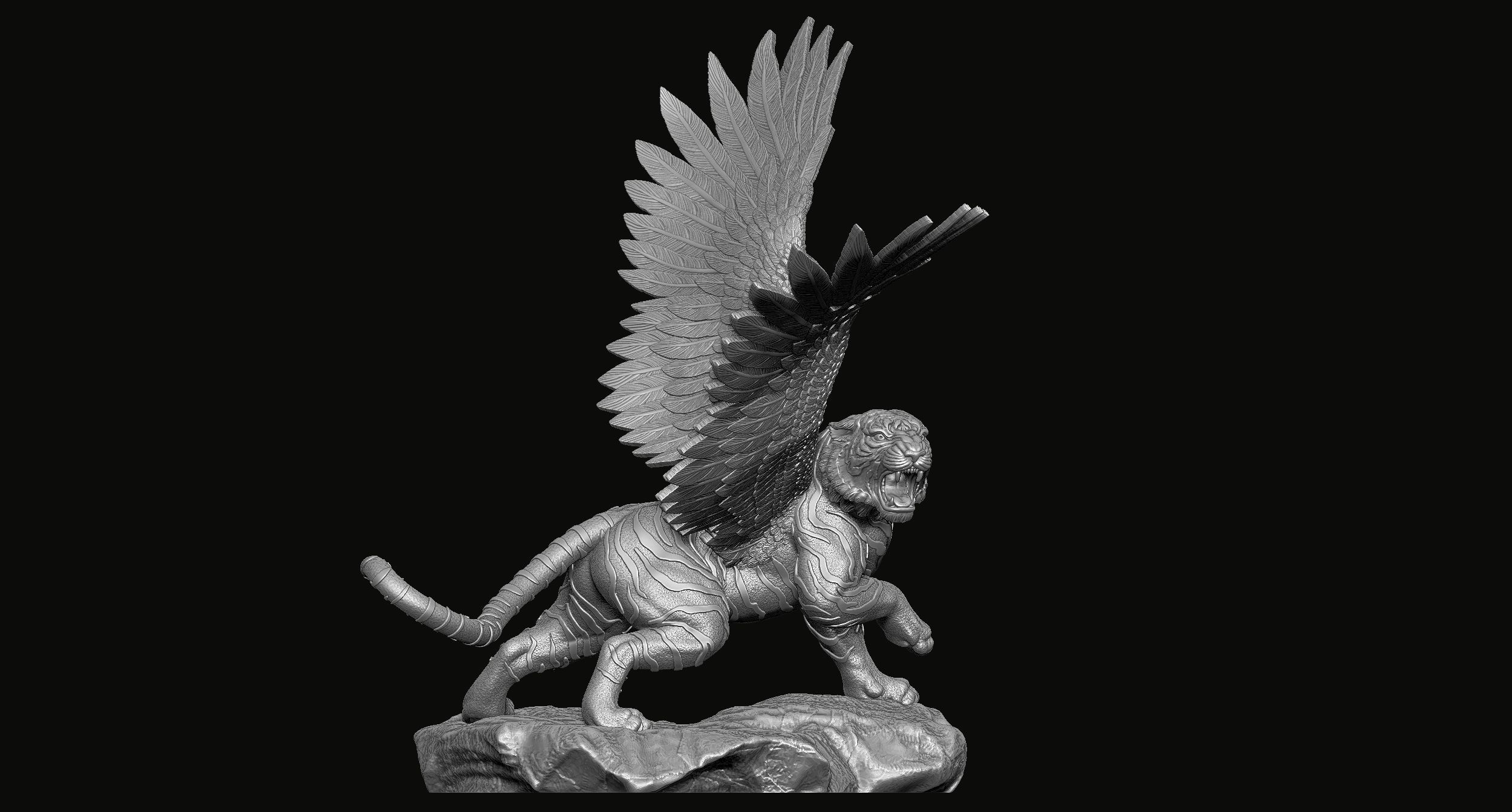 Tiger Statue with Wings 3D print model_1