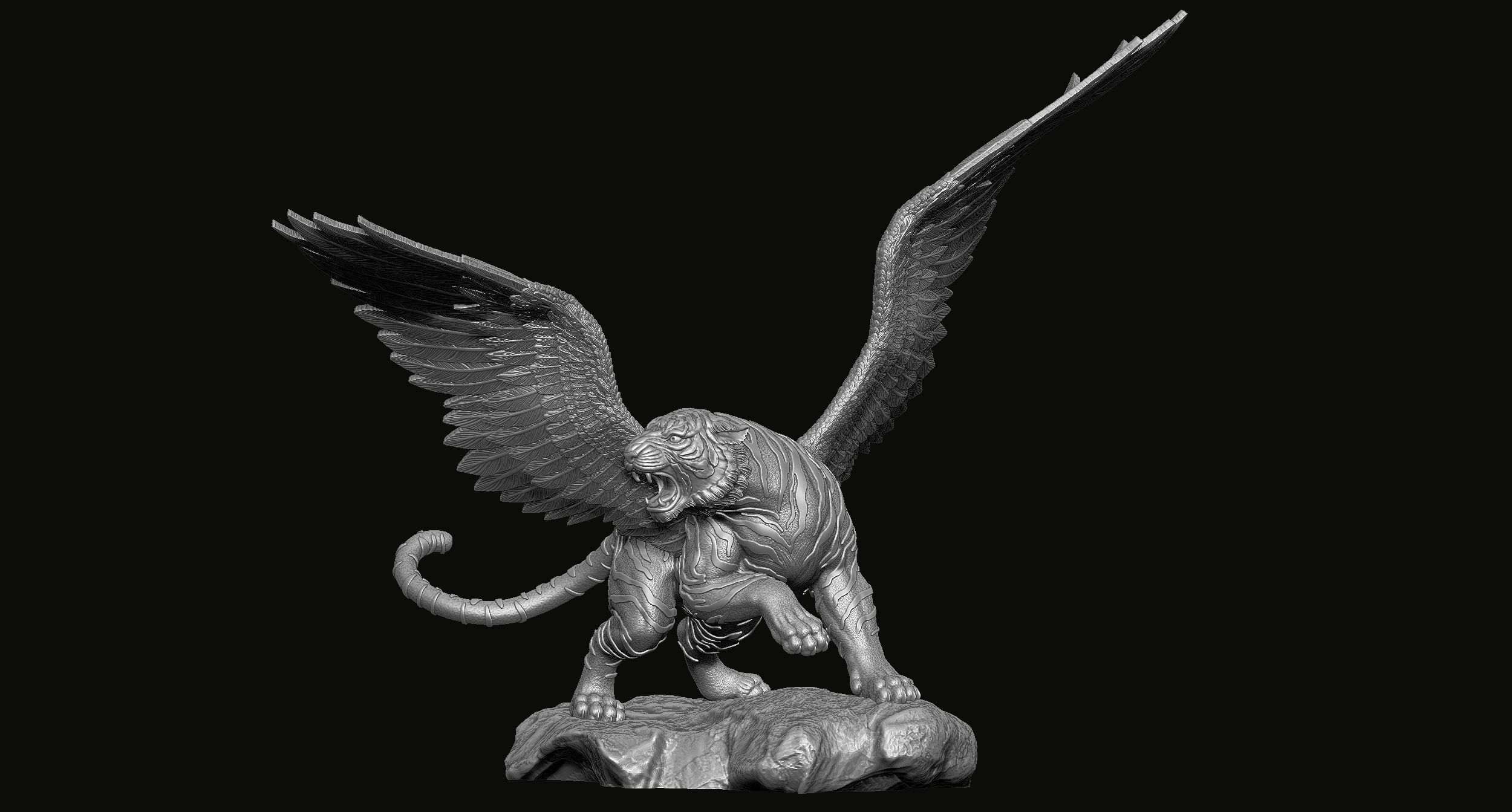 Tiger Statue with Wings 3D print model_2