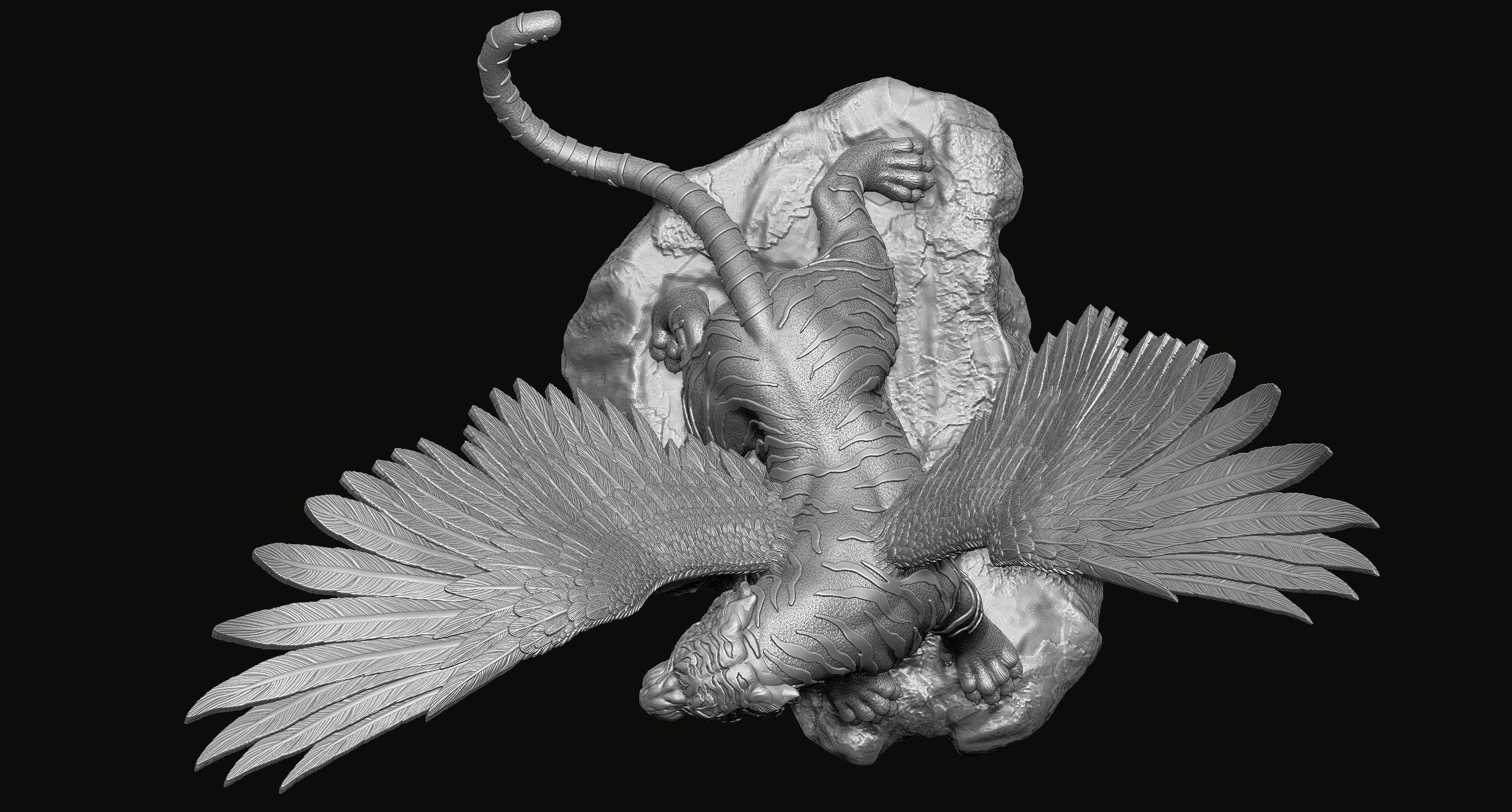 Tiger Statue with Wings 3D print model_5