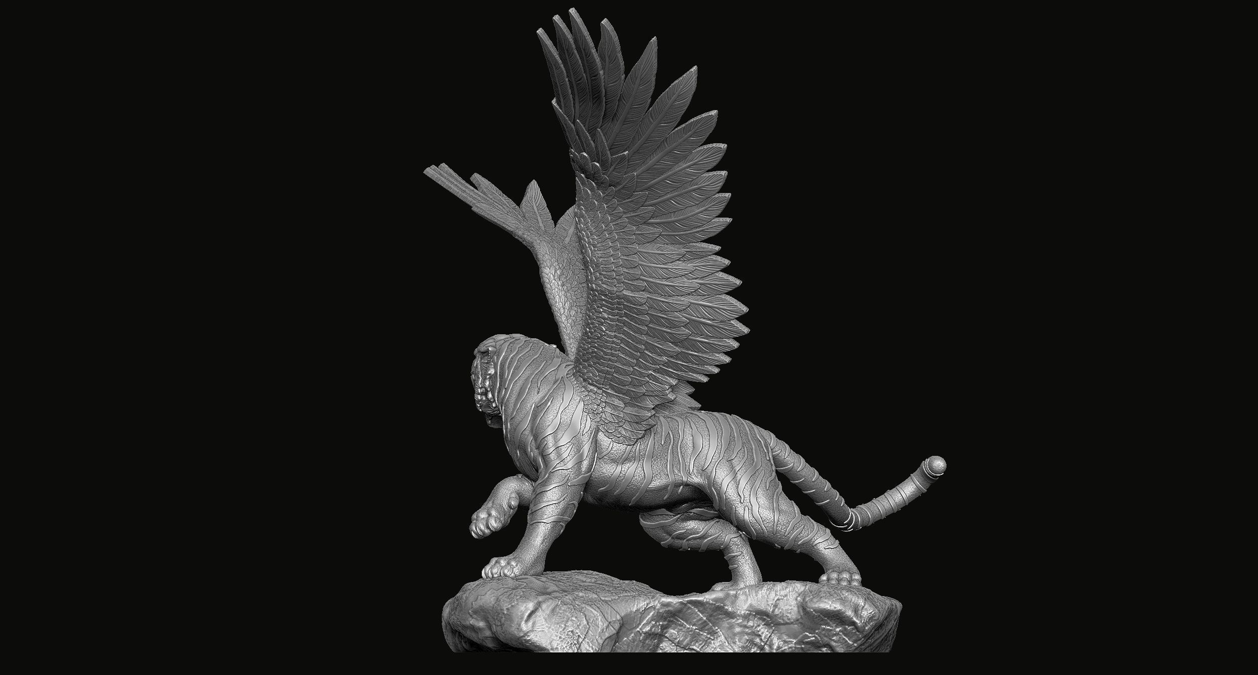 Tiger Statue with Wings 3D print model_4
