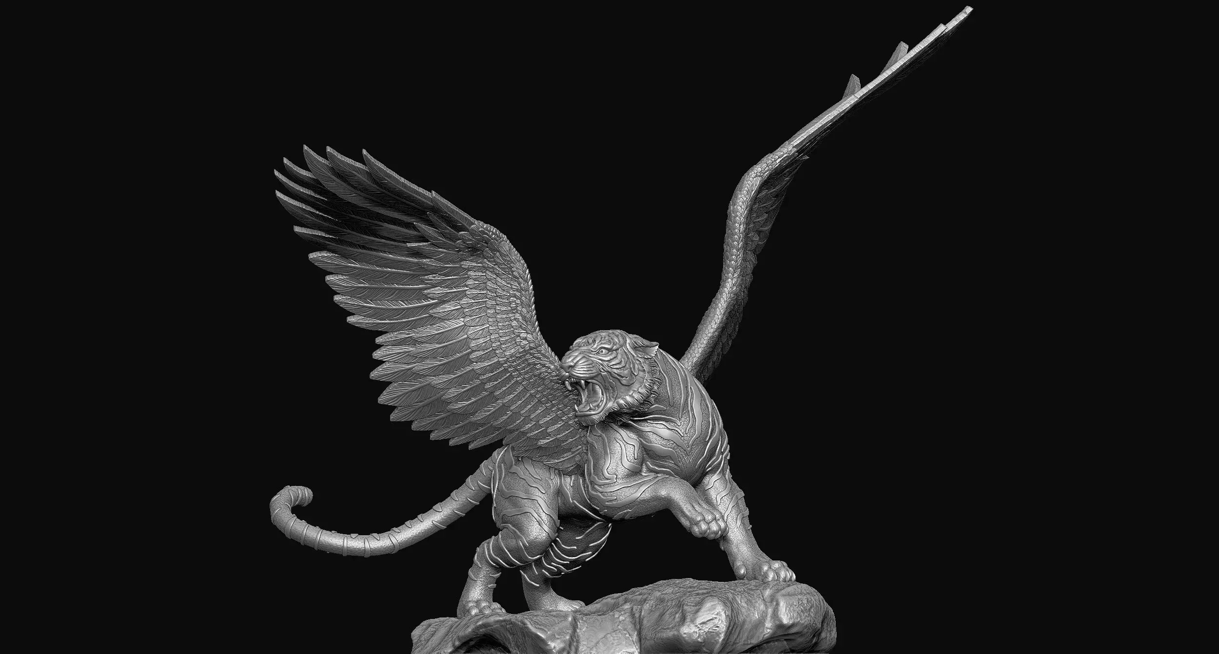 Tiger Statue with Wings 3D print model_0
