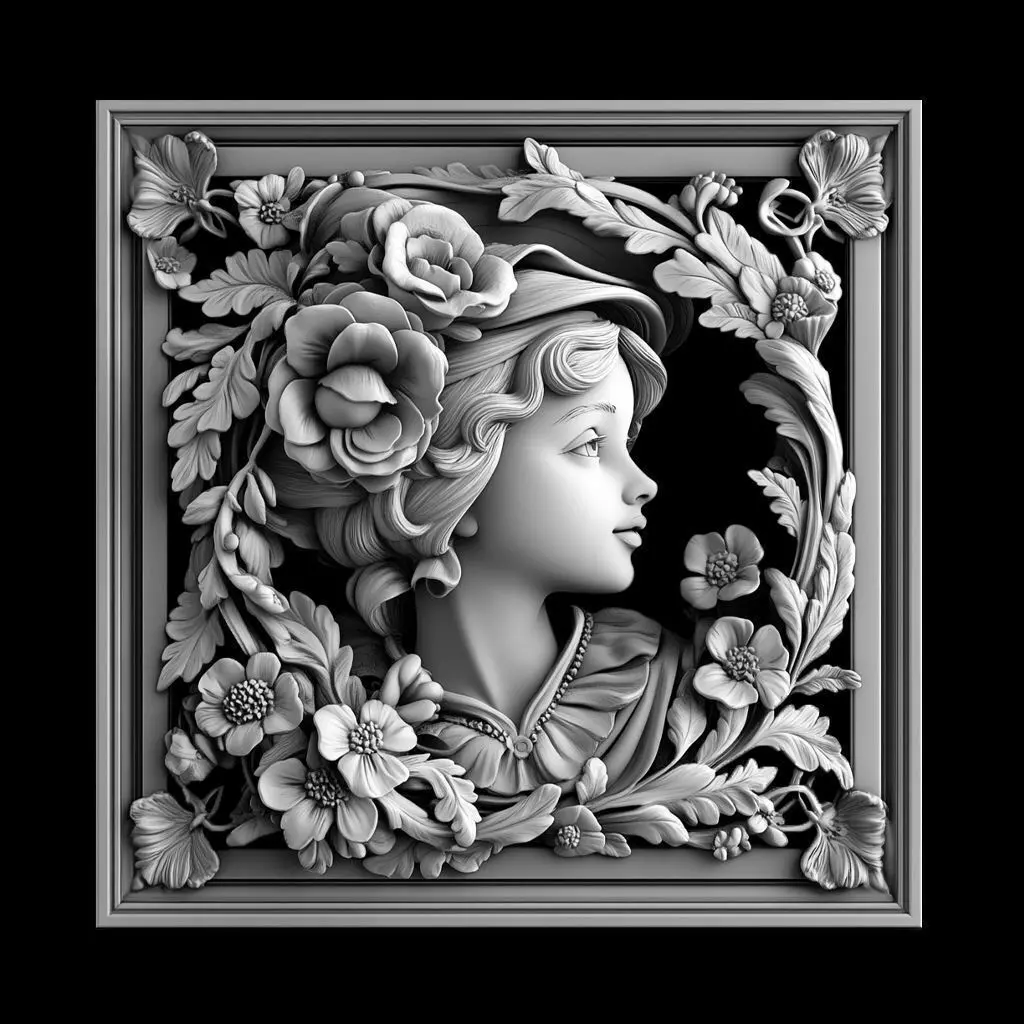 Blossoming Grace Portrait in Floral Elegance 3D print model_0