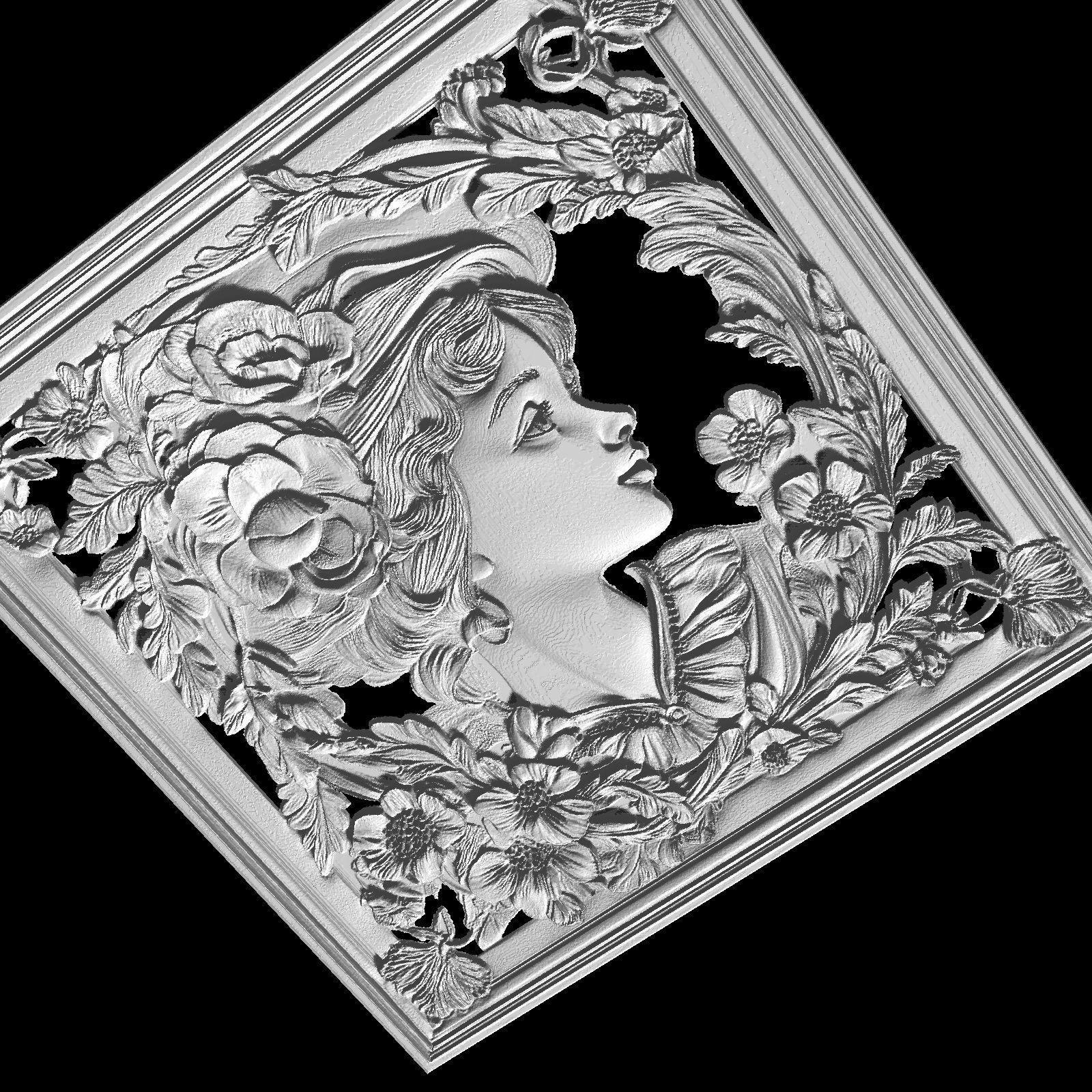 Blossoming Grace Portrait in Floral Elegance 3D print model_3