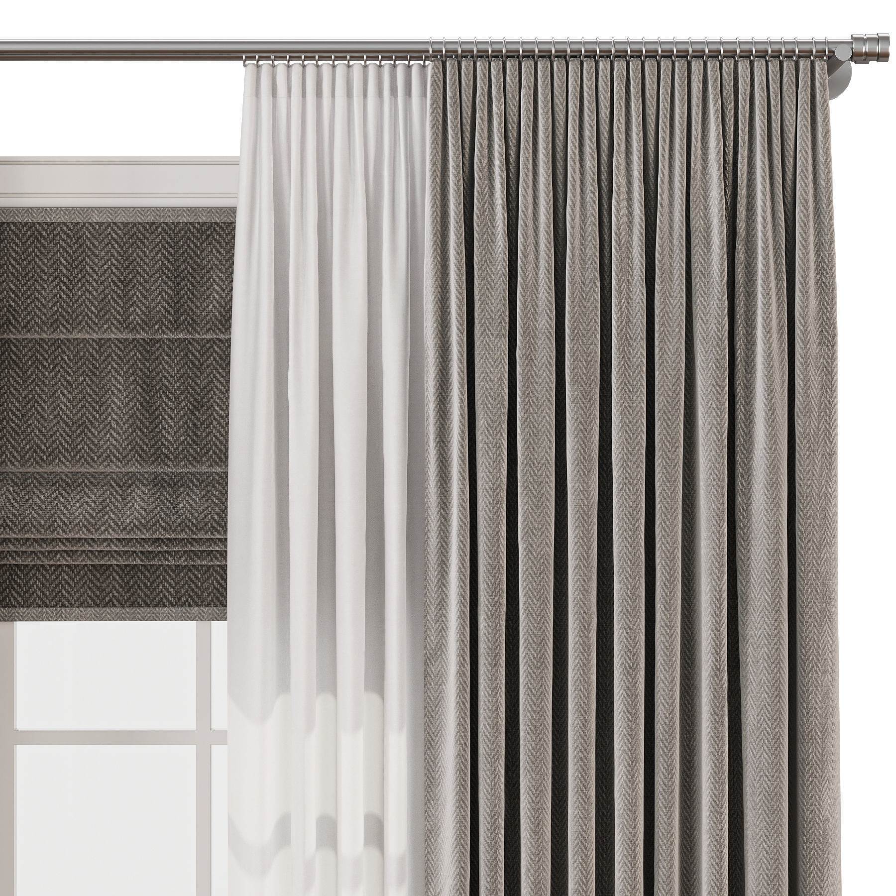 Curtain with tulle 59 3D model_2