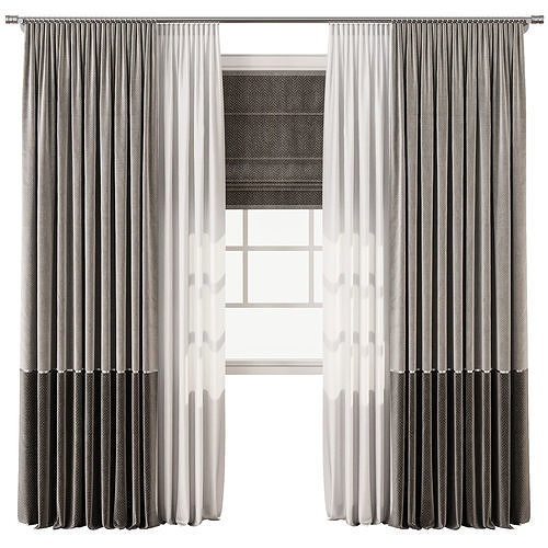 Curtain with tulle 59 3D model