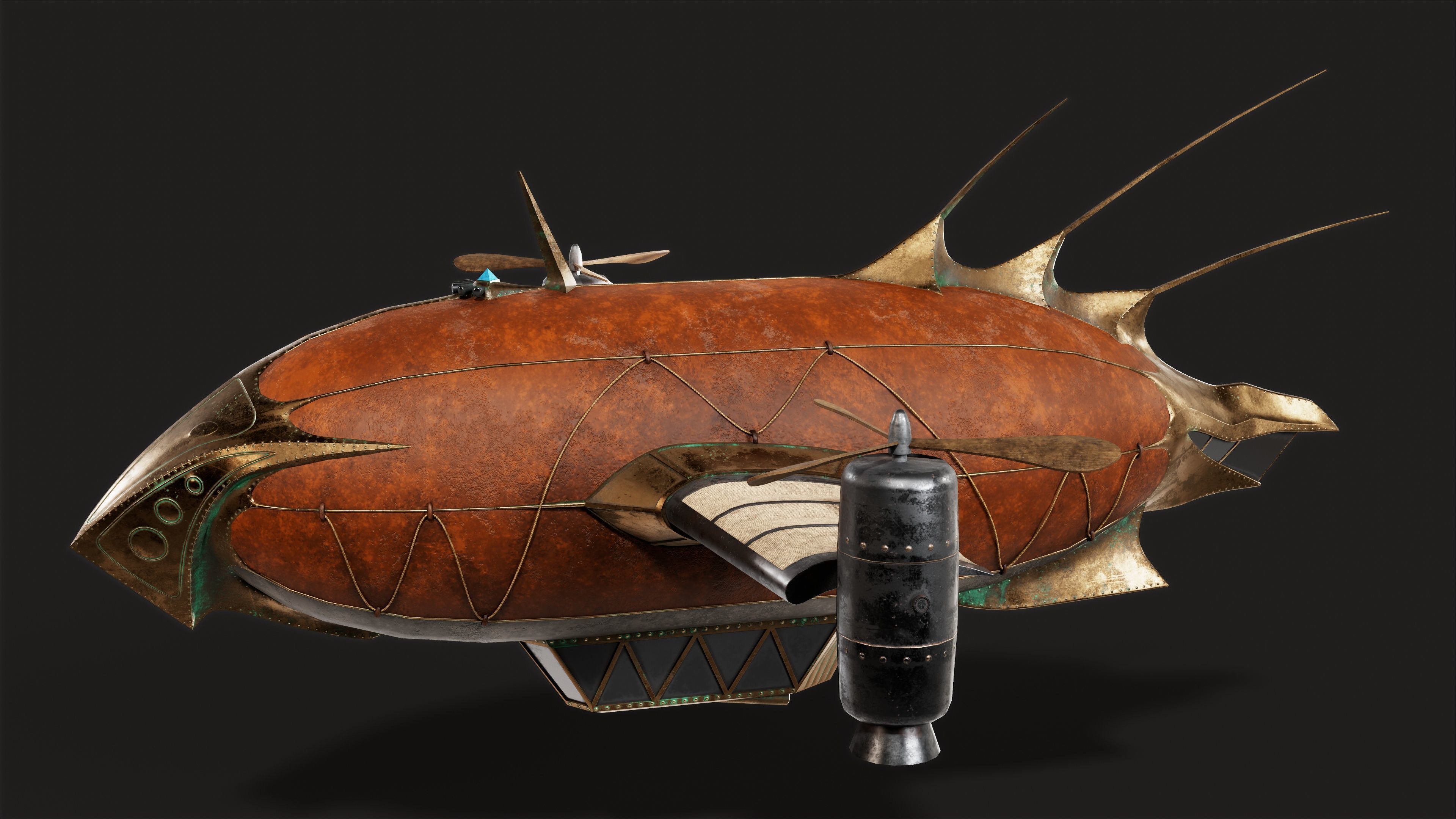 Steampunk airship Wanderer of the Winds Low-poly 3D model Low-poly 3D model_2