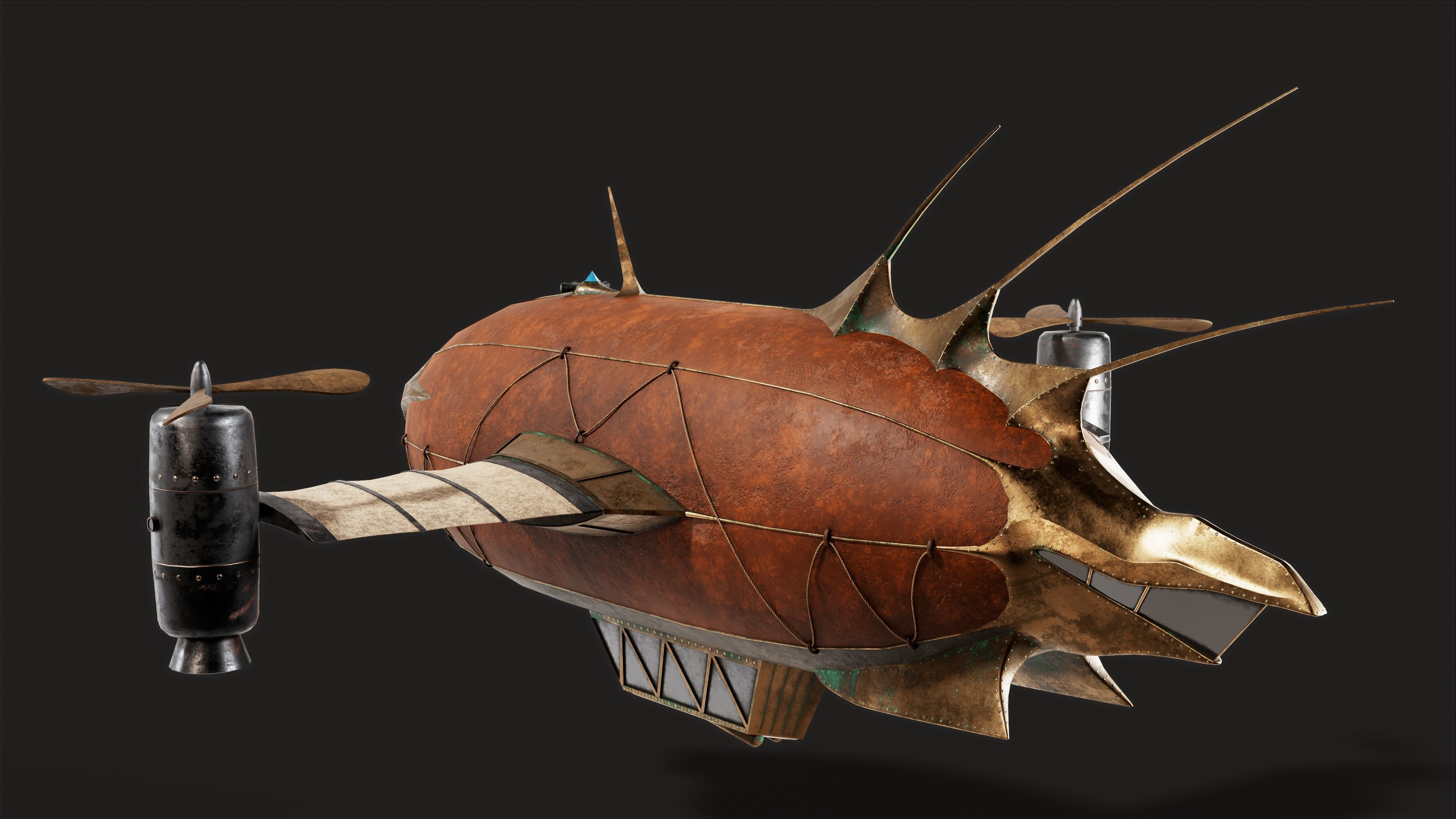 Steampunk airship Wanderer of the Winds Low-poly 3D model Low-poly 3D model_3