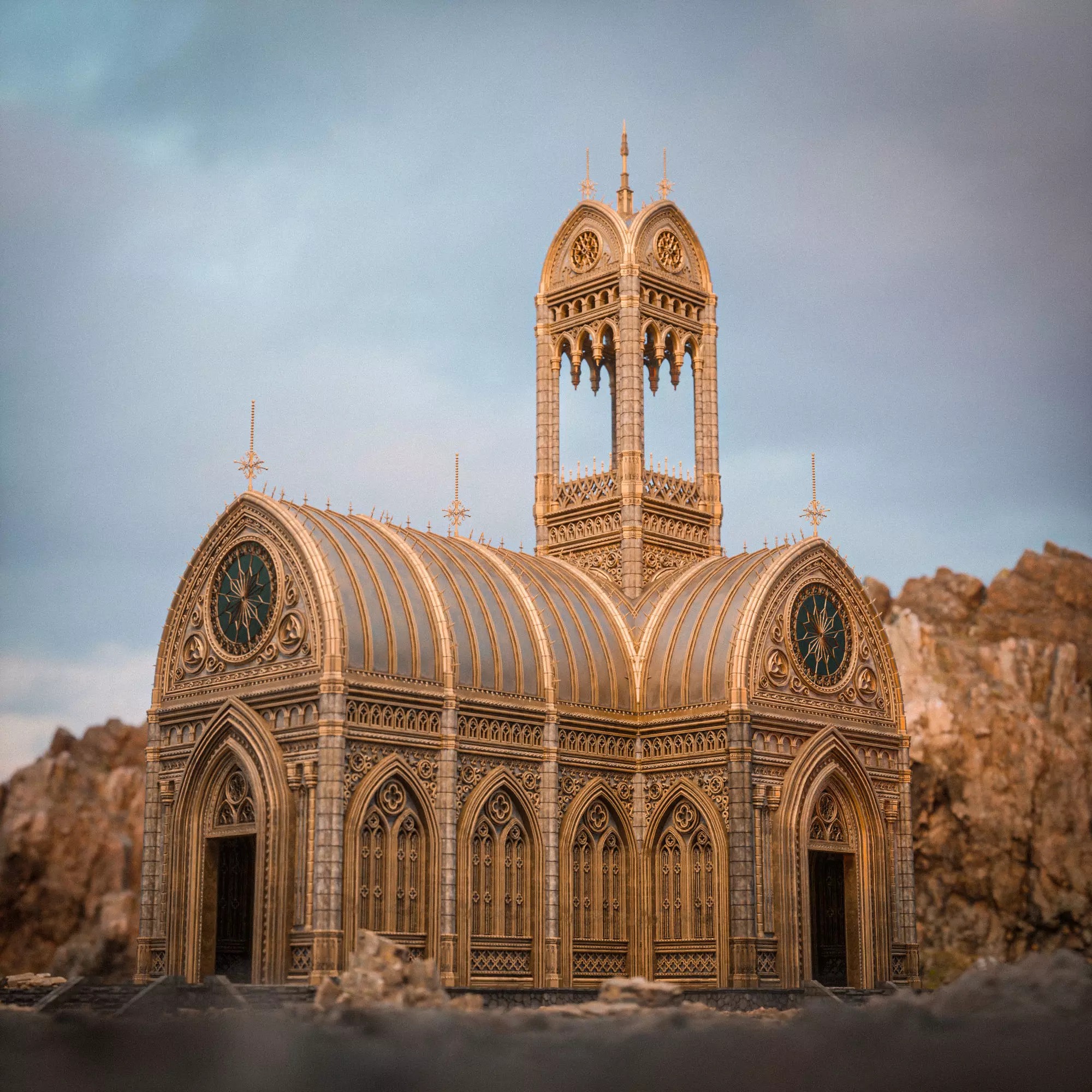 GOTHIC MODULAR BUILDING 3 Low-poly 3D model_0