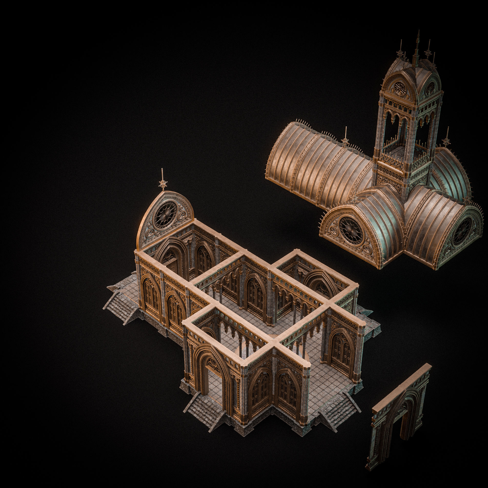 GOTHIC MODULAR BUILDING 3 Low-poly 3D model_14