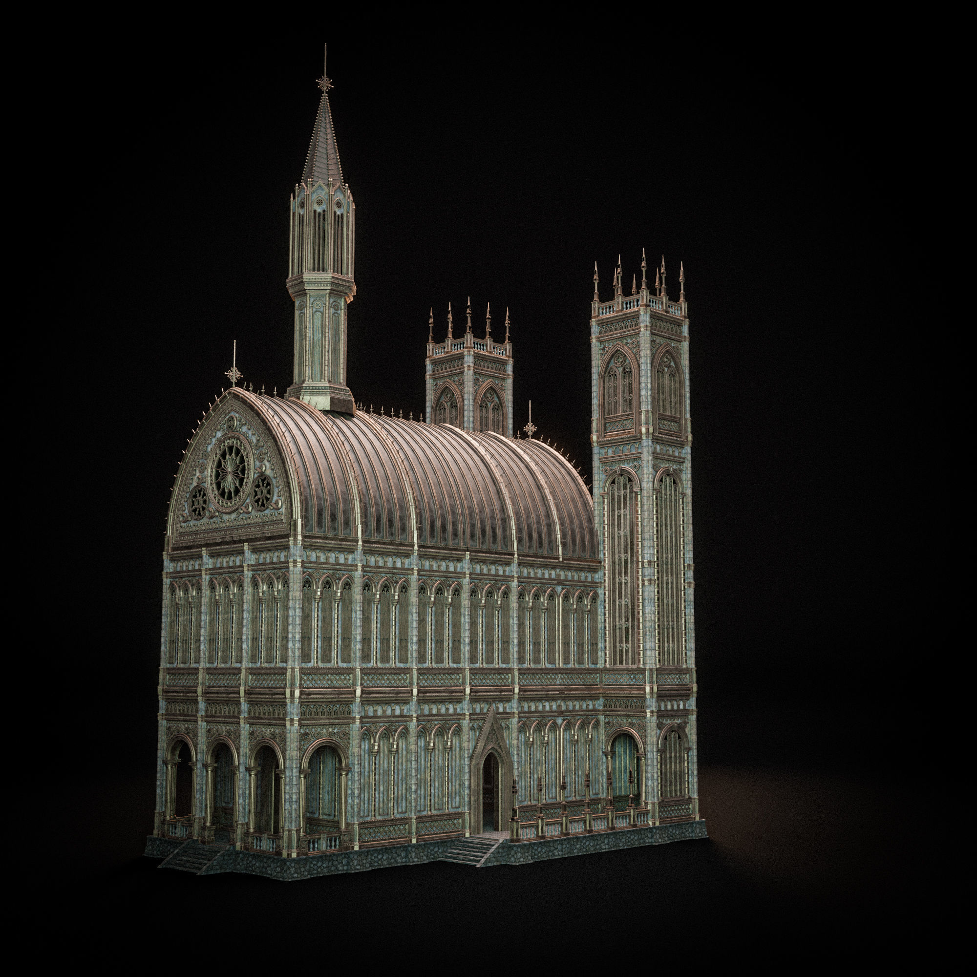 GOTHIC MODULAR BUILDING 6 Low-poly 3D model_10