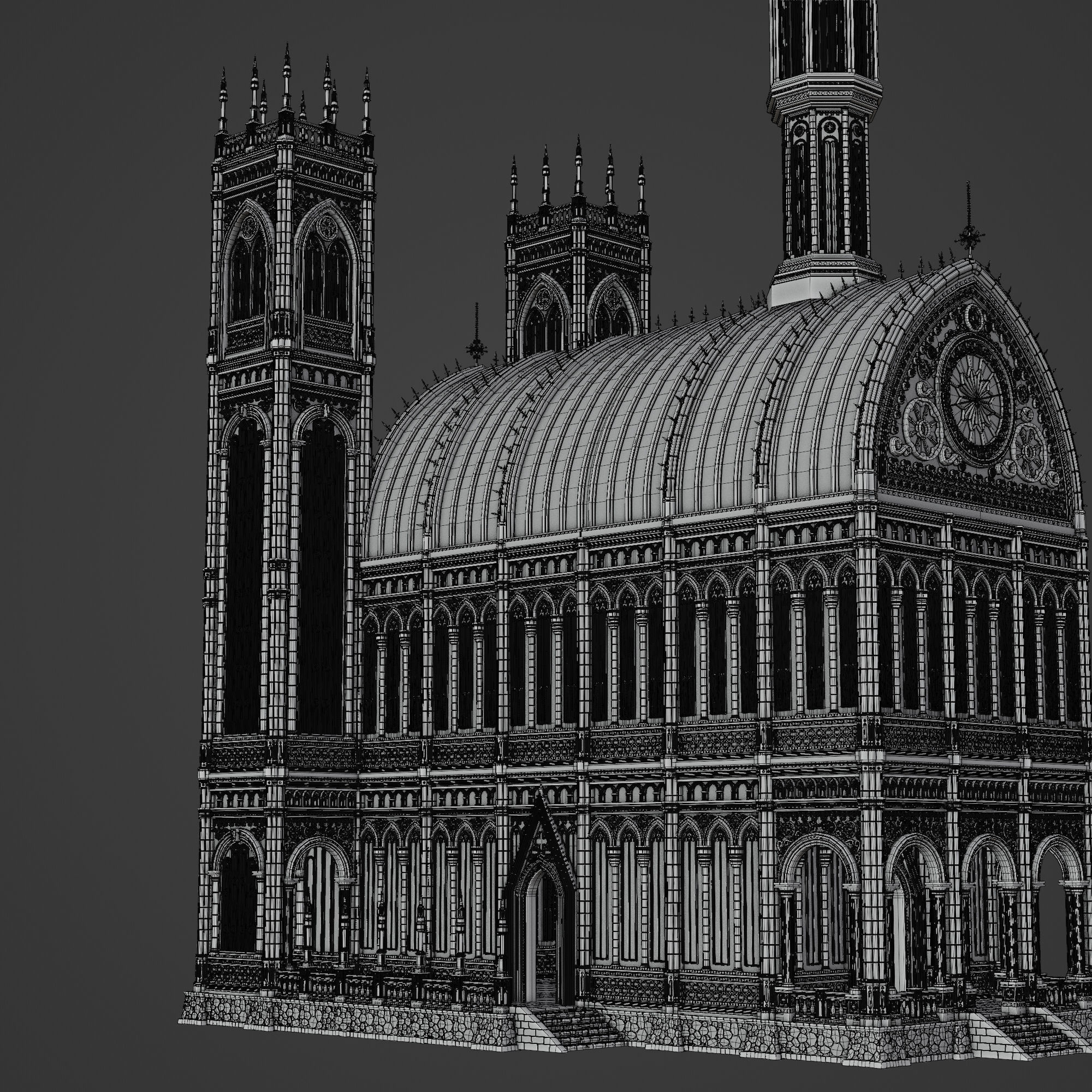 GOTHIC MODULAR BUILDING 6 Low-poly 3D model_16