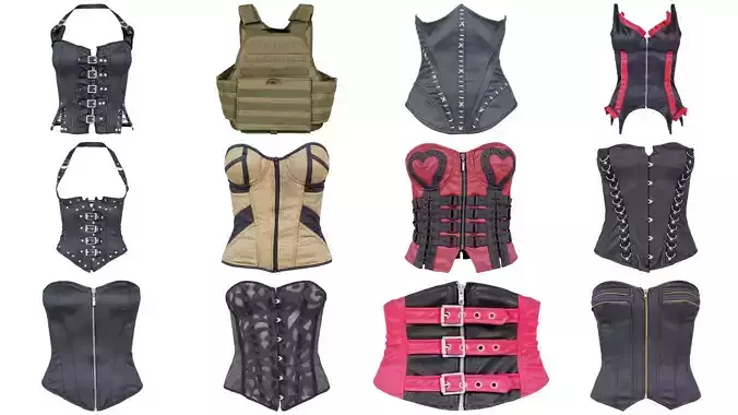 12 Corset and Bulletproof Vest Superbundle 3D Model Collection