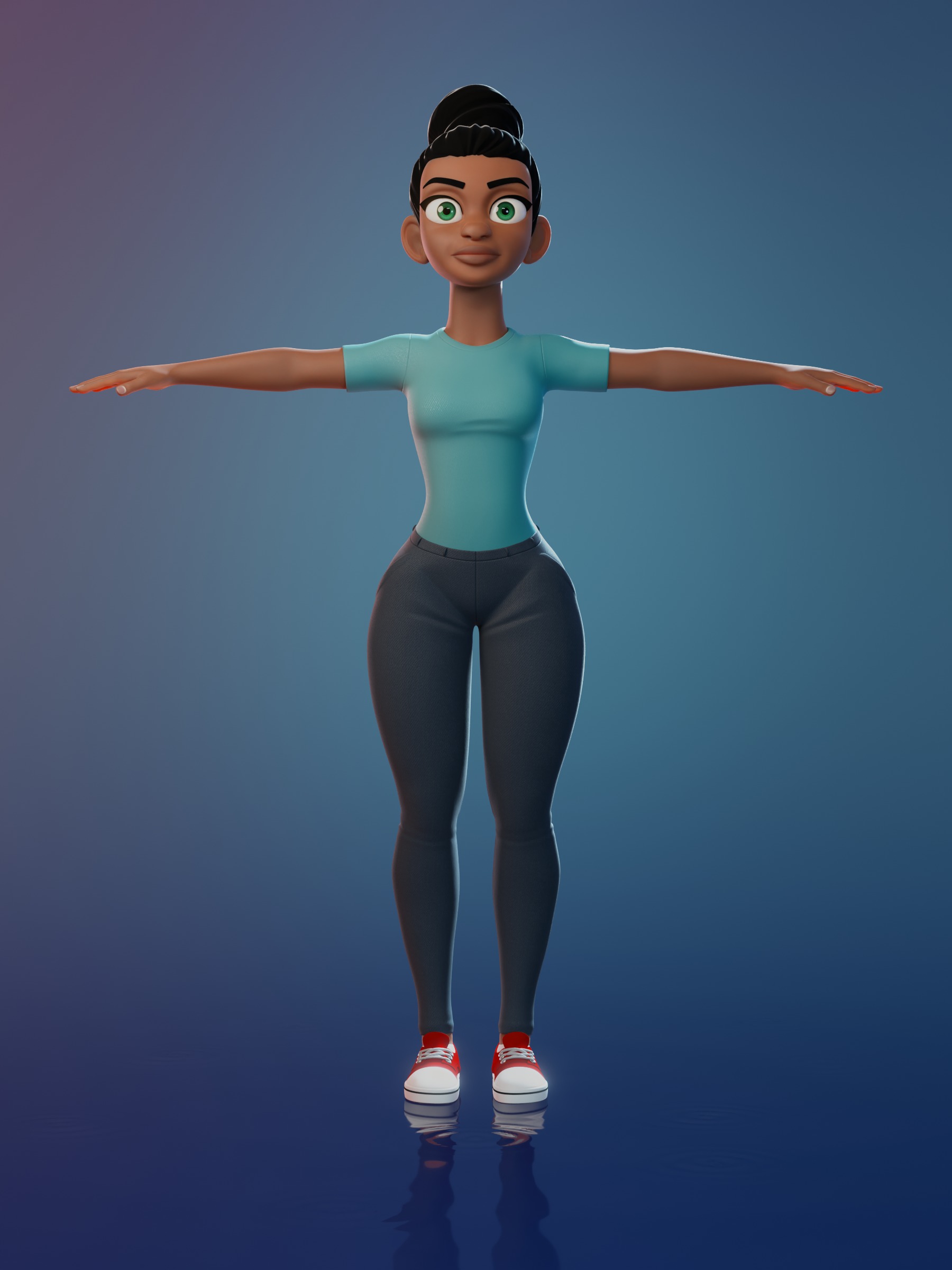 Donia cartoon female Rigged in blender Low-poly 3D model_5