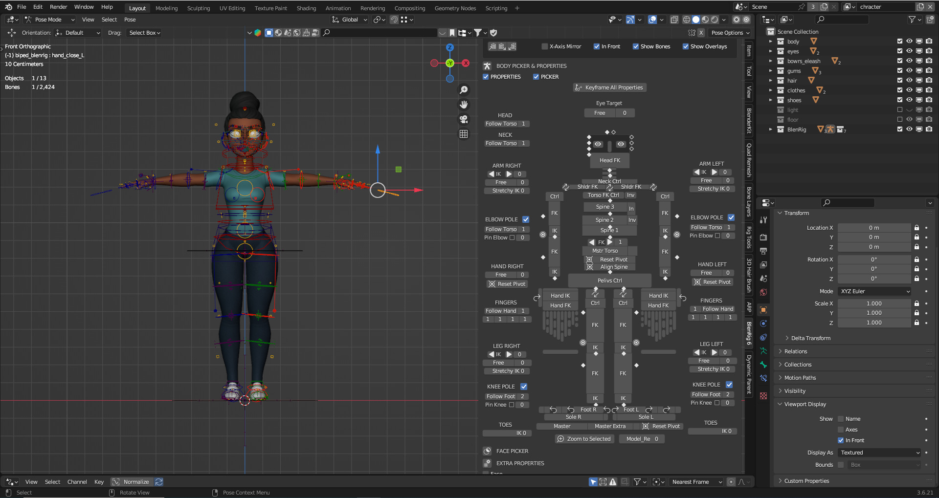 Donia cartoon female Rigged in blender Low-poly 3D model_3