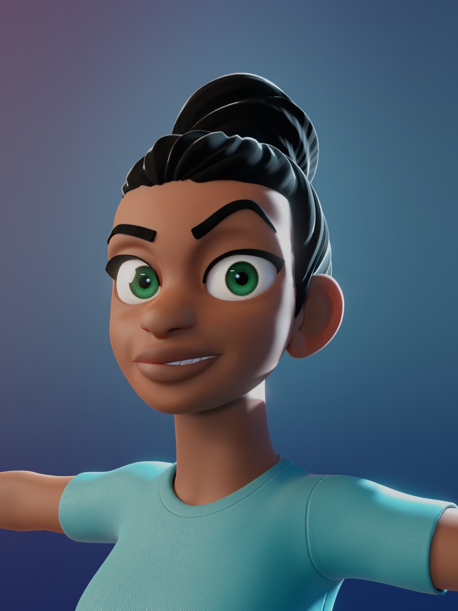 Donia cartoon female Rigged in blender Low-poly 3D model_7