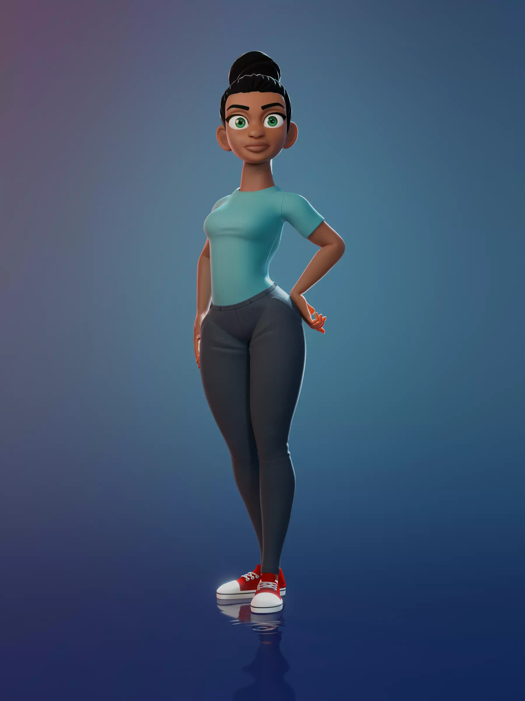 Donia cartoon female Rigged in blender Low-poly 3D model_0