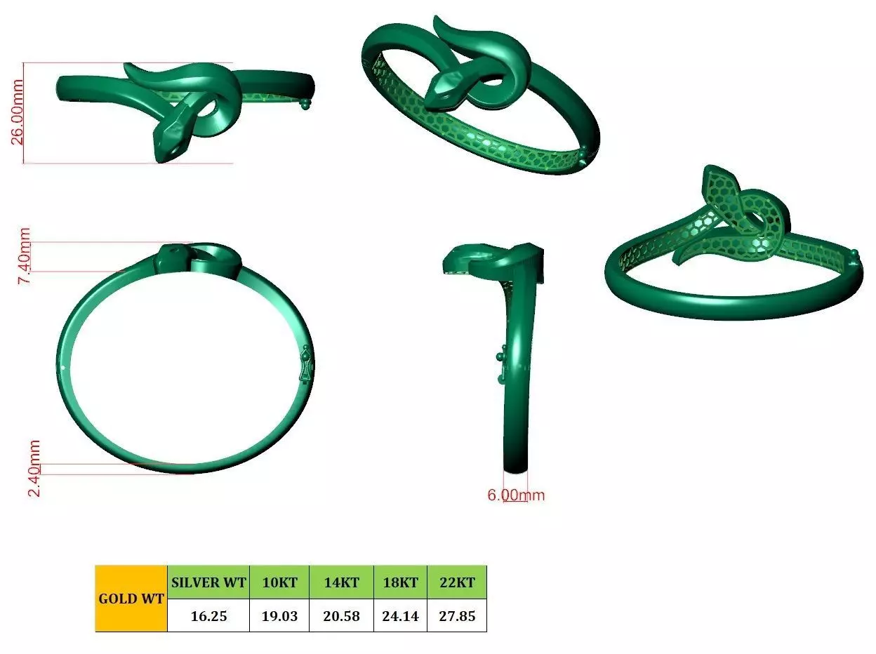 Green Snake design bangle  3D model 3D print model_0