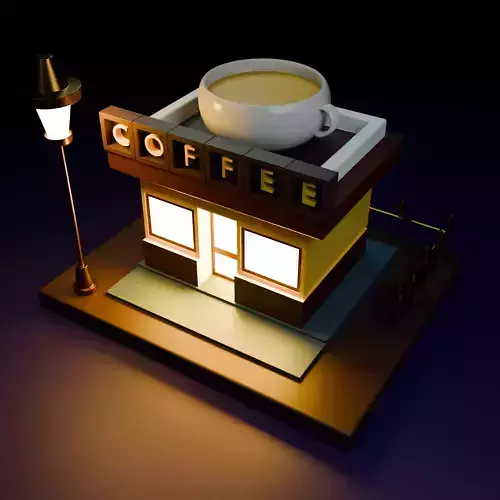 lowpoly 3d Isometric Coffee shop for environment 
