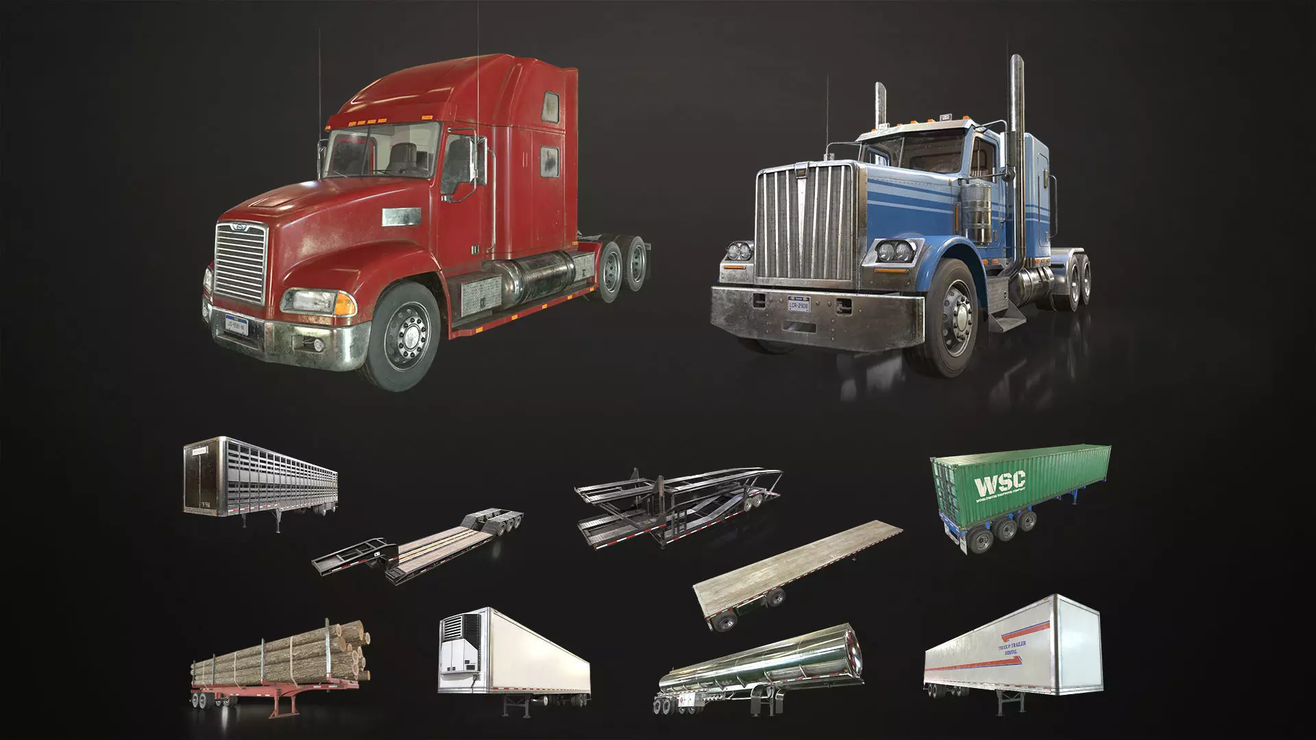 Semi Truck Mega Pack Low-poly 3D model_0