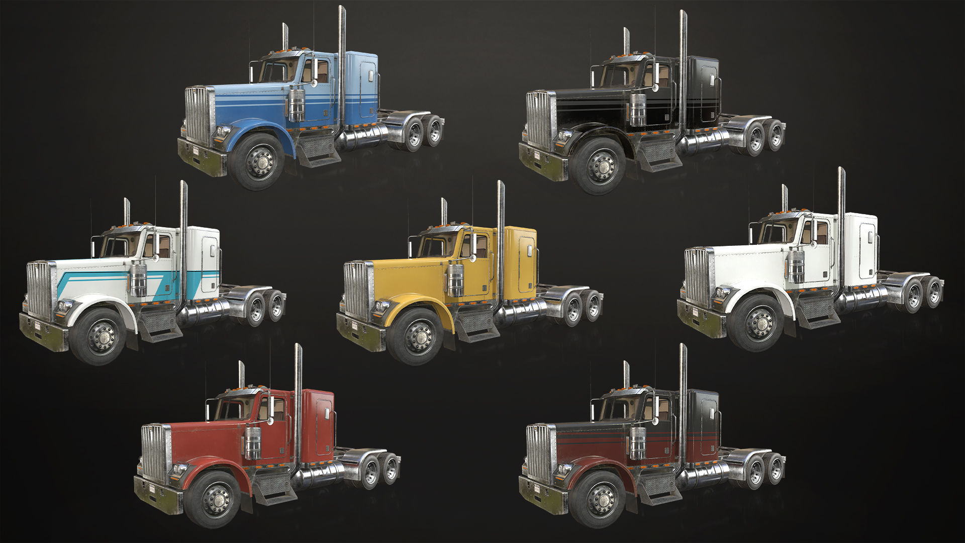 Semi Truck Mega Pack Low-poly 3D model_9