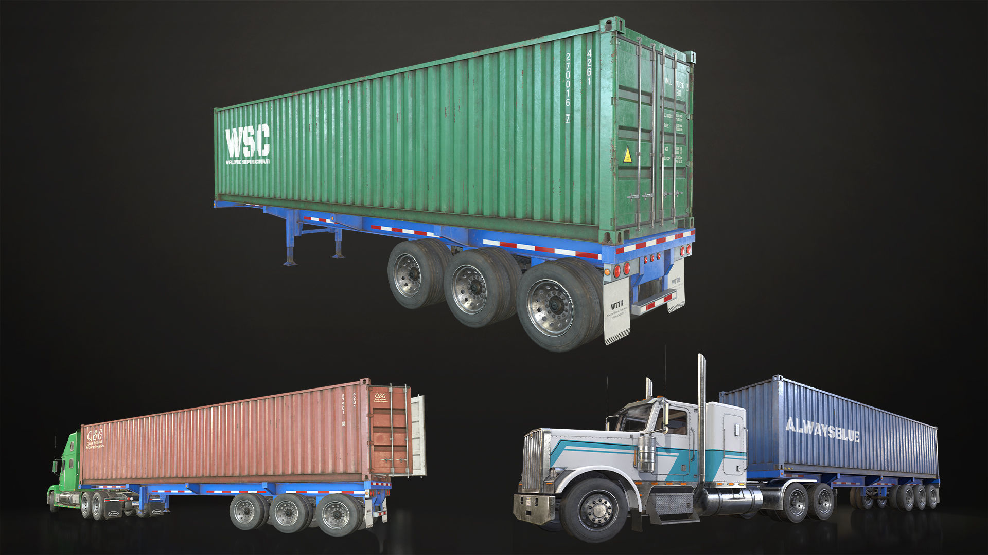 Semi Truck Mega Pack Low-poly 3D model_20