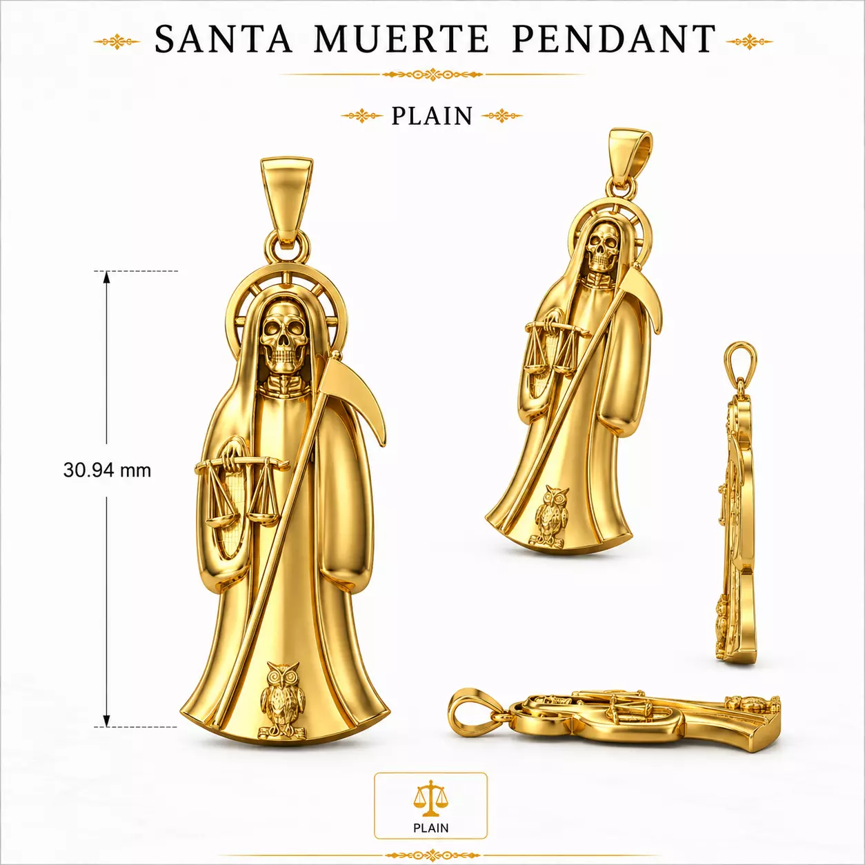 santa muerte holy death 30MM pendant 3D STL 3DM skull pendant 3D print model