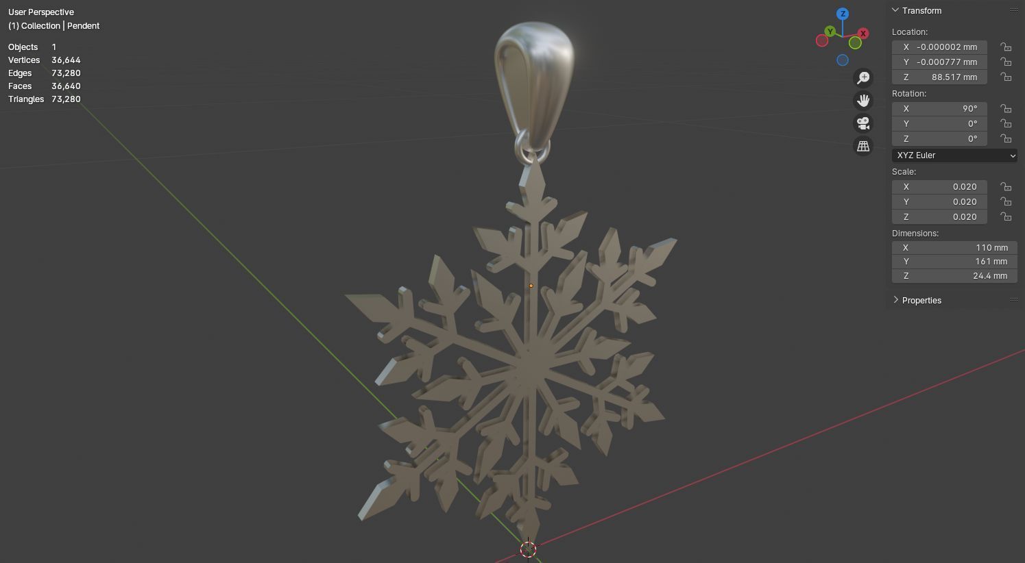 Snowflake jewerly pendent 3D print model_21