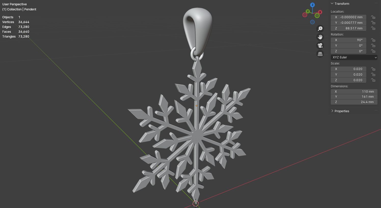 Snowflake jewerly pendent 3D print model_20