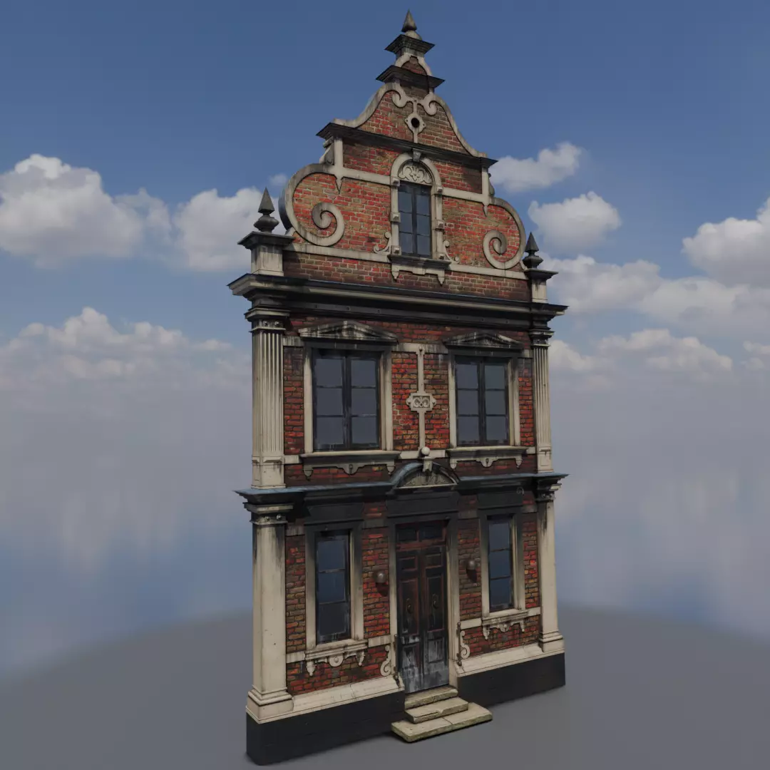 Facade of brick-sandstone building in dirty look Low-poly 3D model