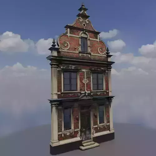 Facade of brick-sandstone building in dirty look