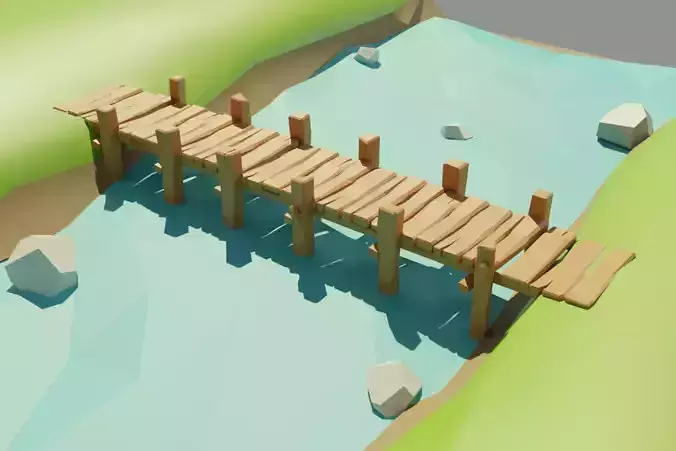 Wooden Bridge Low-poly 3D model