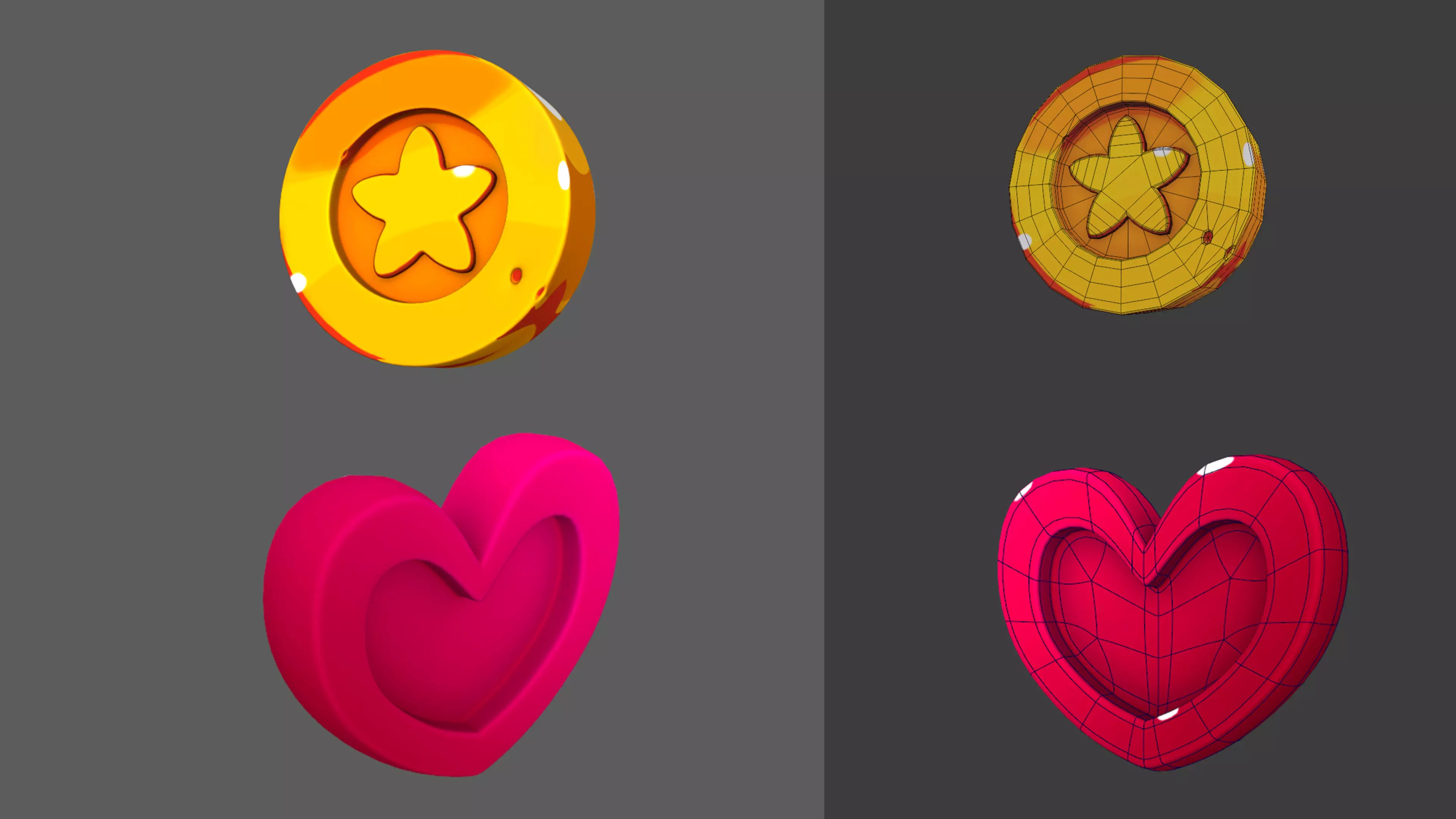 StarCoin and Heart 3D model Low-poly 3D model_0