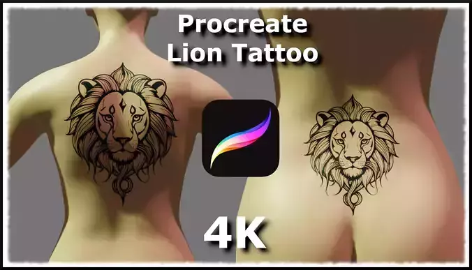 Tattoo Artist Lion Design for Female Back - Procreate 3D model