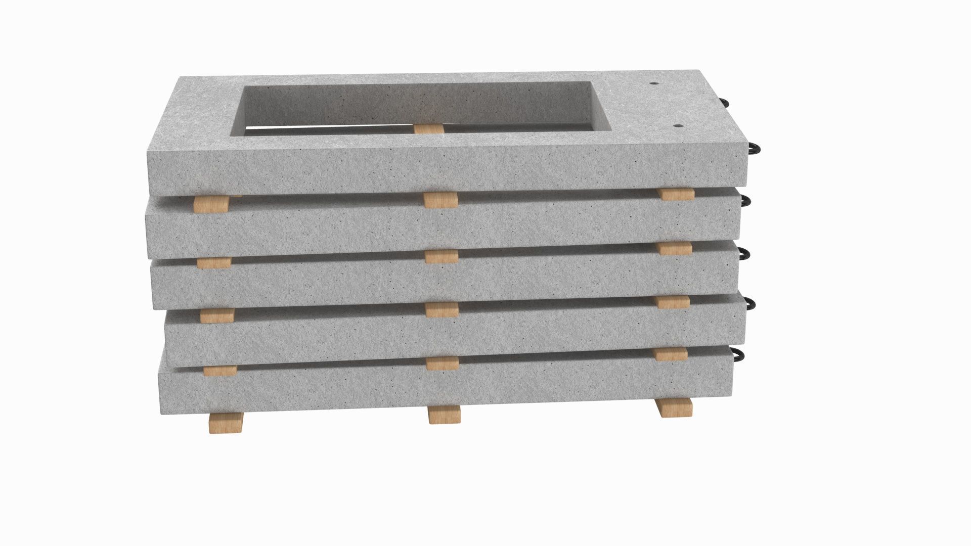 Concrete Wall Panels On Wood Planks 3D model_3