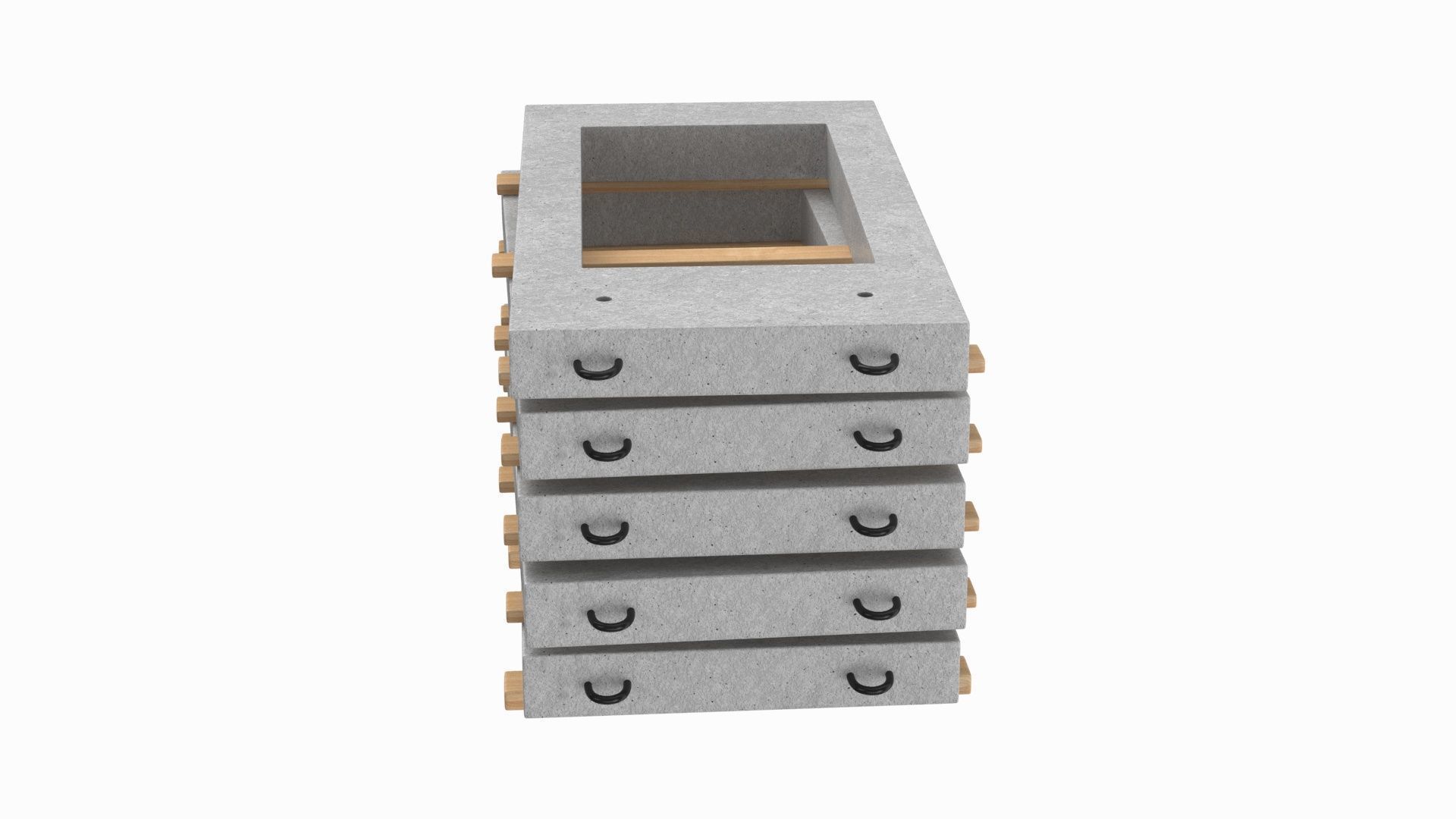Concrete Wall Panels On Wood Planks 3D model_2
