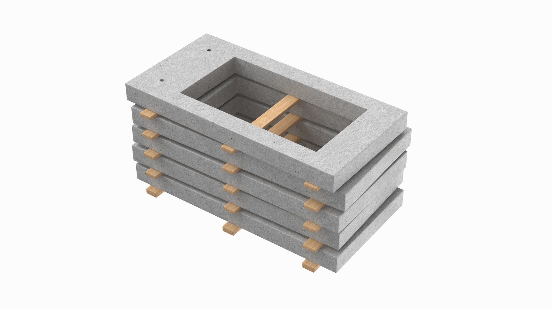 Concrete Wall Panels On Wood Planks 3D model_4