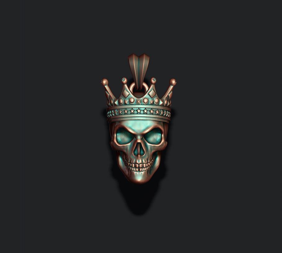 Skull with crown pendant  3D print model_6