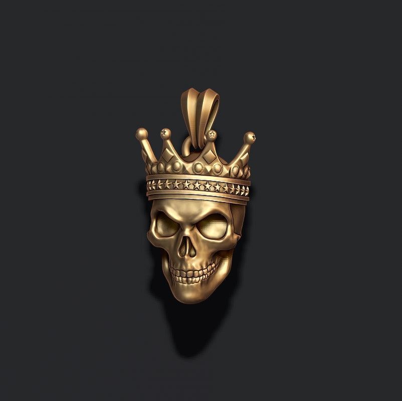 Skull with crown pendant  3D print model_3