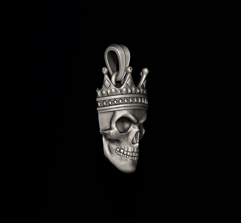 Skull with crown pendant  3D print model_2