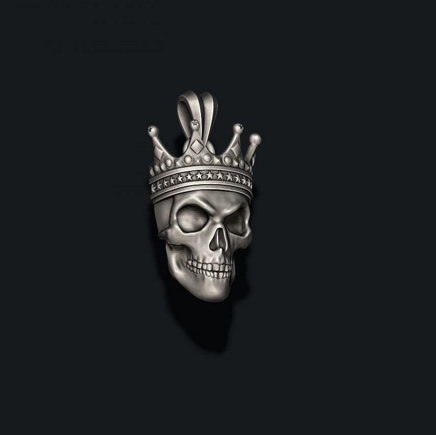 Skull with crown pendant  3D print model_4