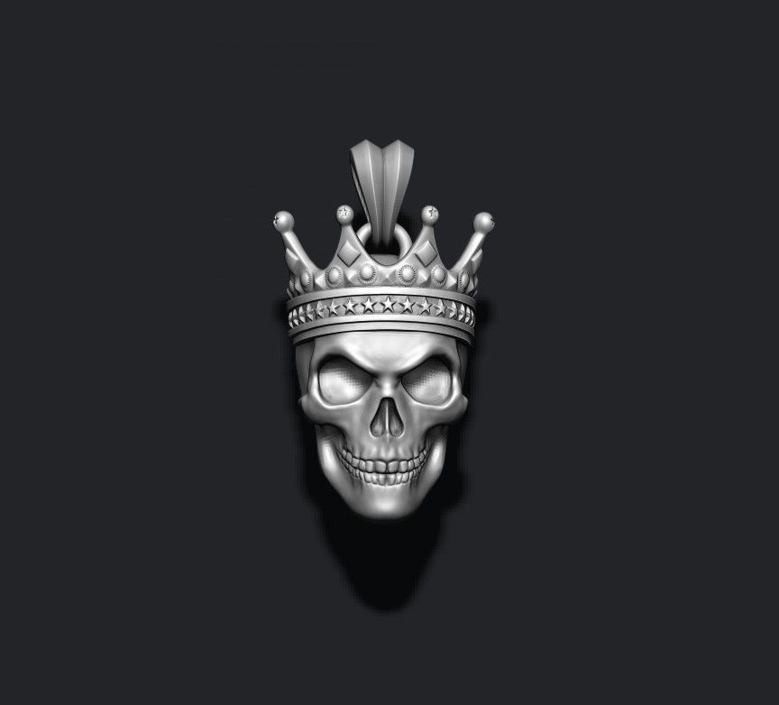 Skull with crown pendant  3D print model_5
